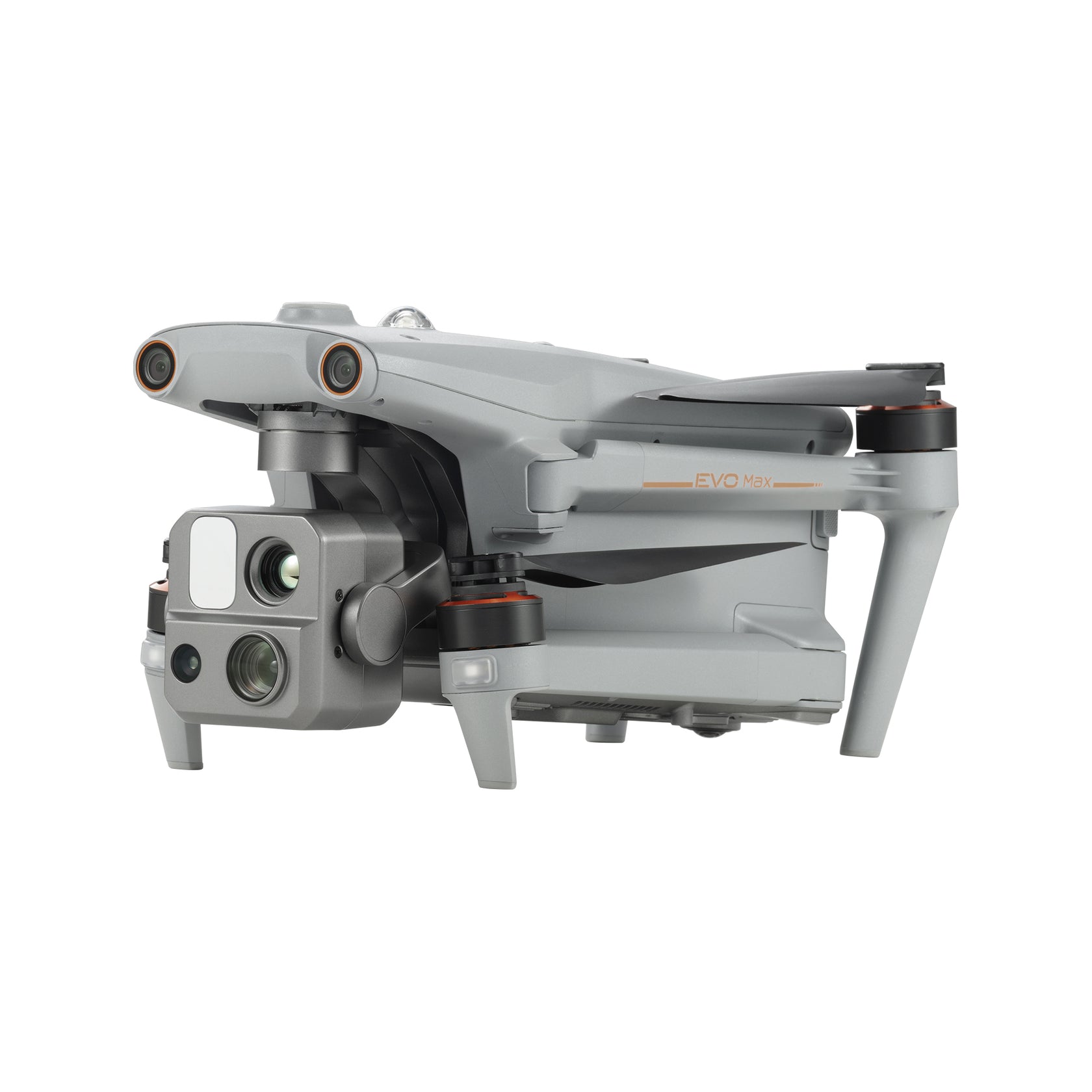 Side view of the folded Autel EVO Max 4T drone, focusing on the drone's folded arms and compact structure.
