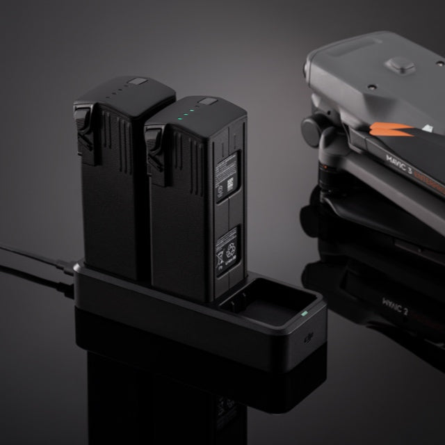 Charging DJI Mavic 3 Enterprise batteries in dual-slot dock