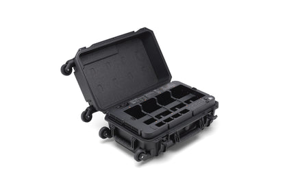 Open DJI BS65 intelligent battery station with multiple charging slots for Matrice 350 batteries
