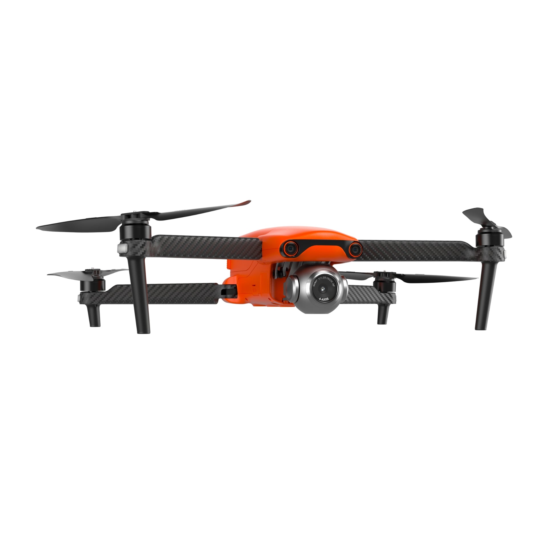 Side view of orange Autel EVO Lite drone in mid-flight
