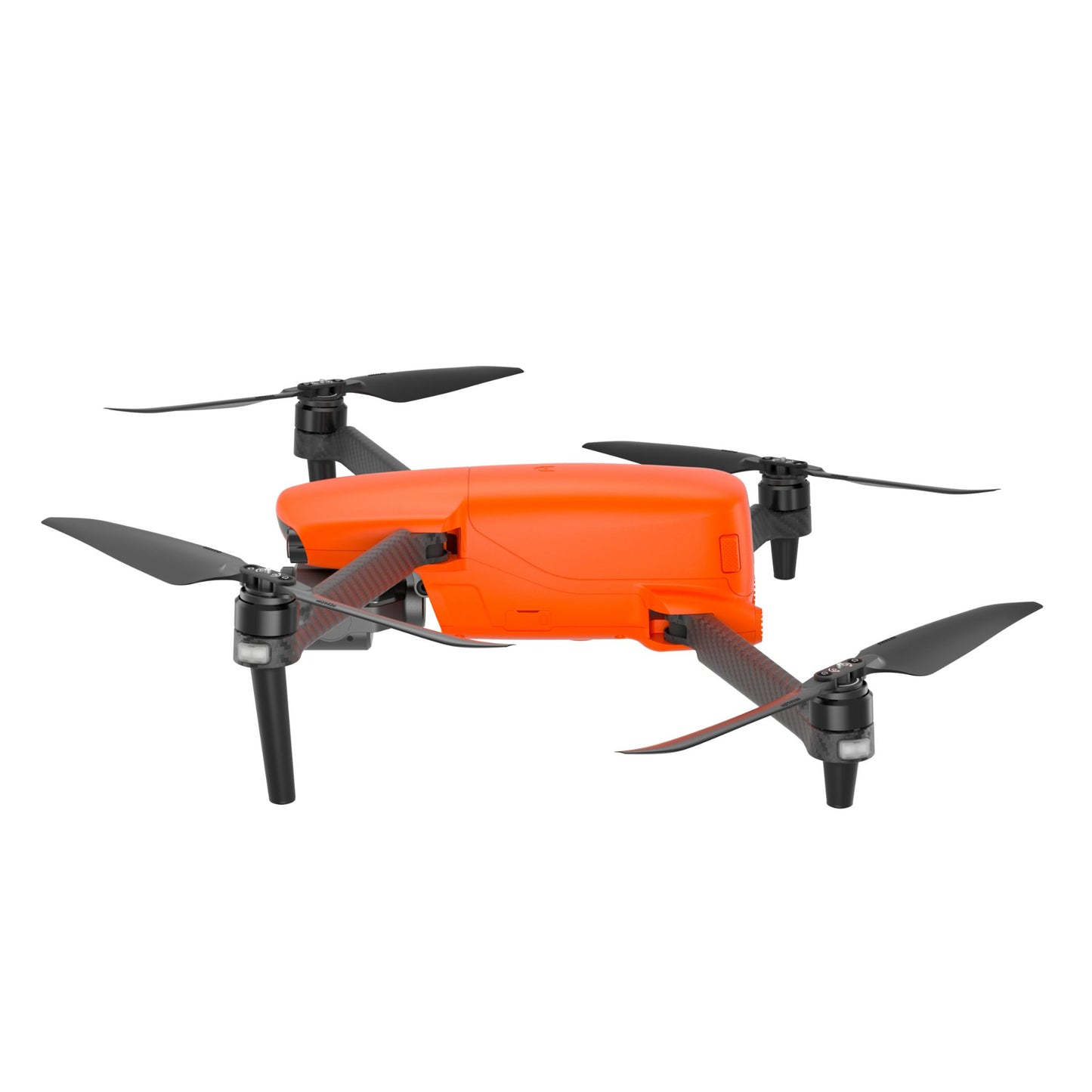 Side view of orange Autel EVO Lite drone with camera during flight
