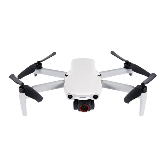 Front view of white Autel EVO Nano drone with extended propellers and camera
