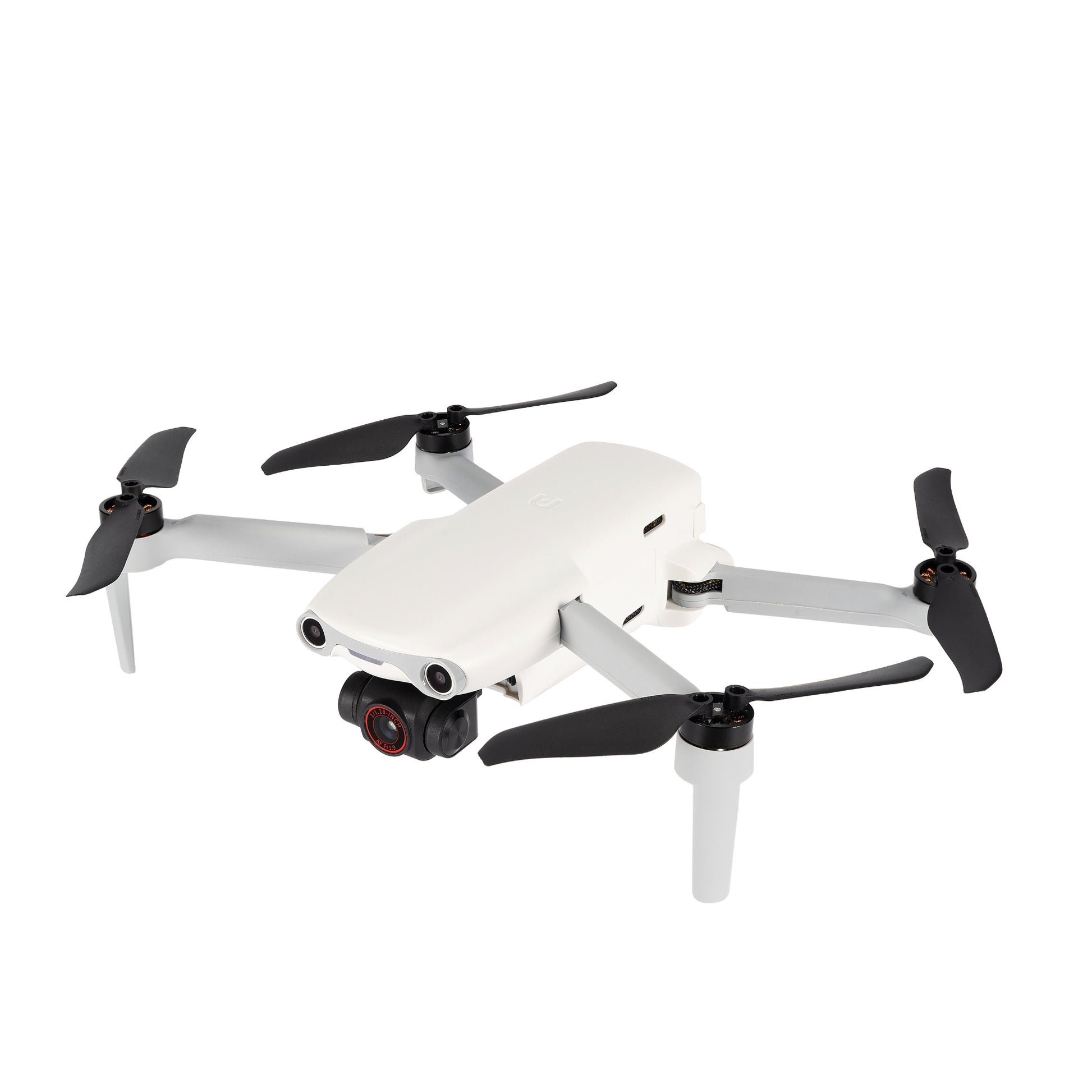 White Autel EVO Nano drone flying, front view showing camera
