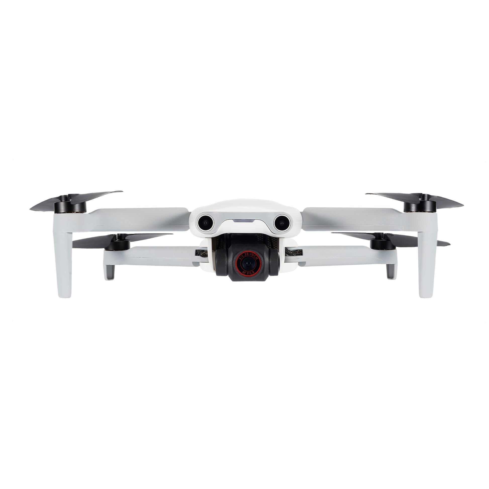 White Autel EVO Nano drone in mid-flight, side view with camera
