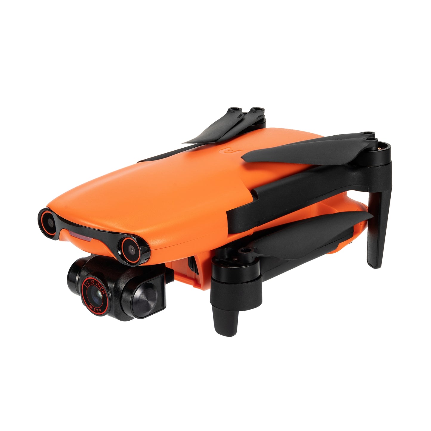 Side view of orange Autel EVO Nano drone with extended propellers
