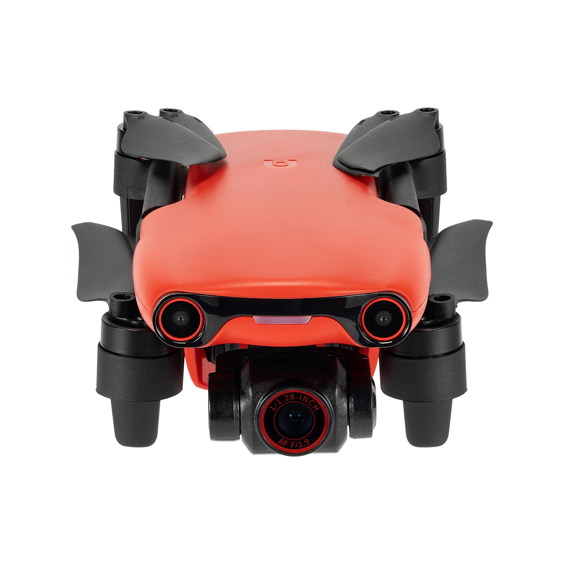 Front view of red Autel EVO Nano drone showing sensors and camera
