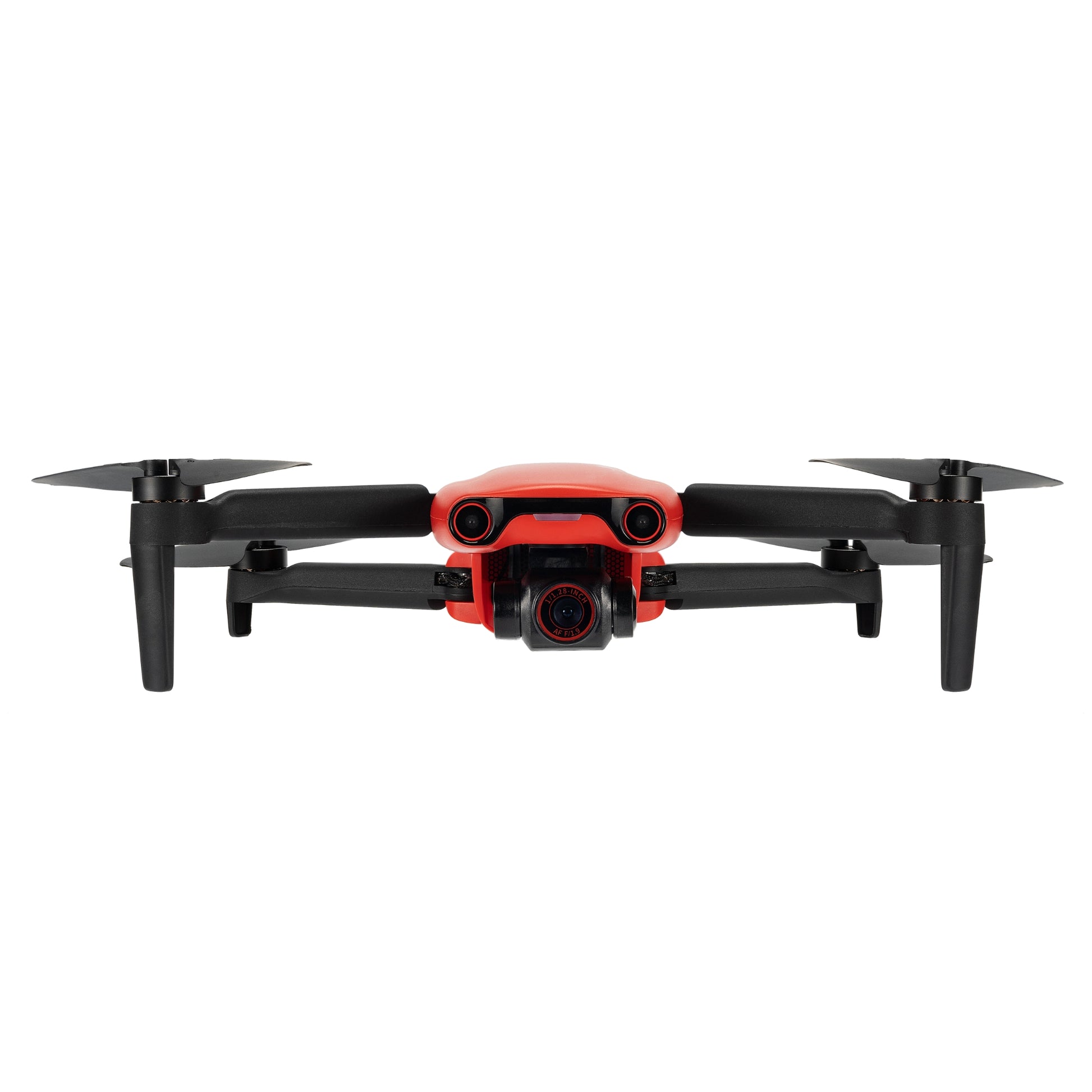 Front view of red Autel EVO Nano drone with extended propellers
