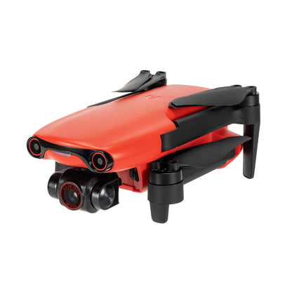 Angled view of folded red Autel EVO Nano drone for easy transport
