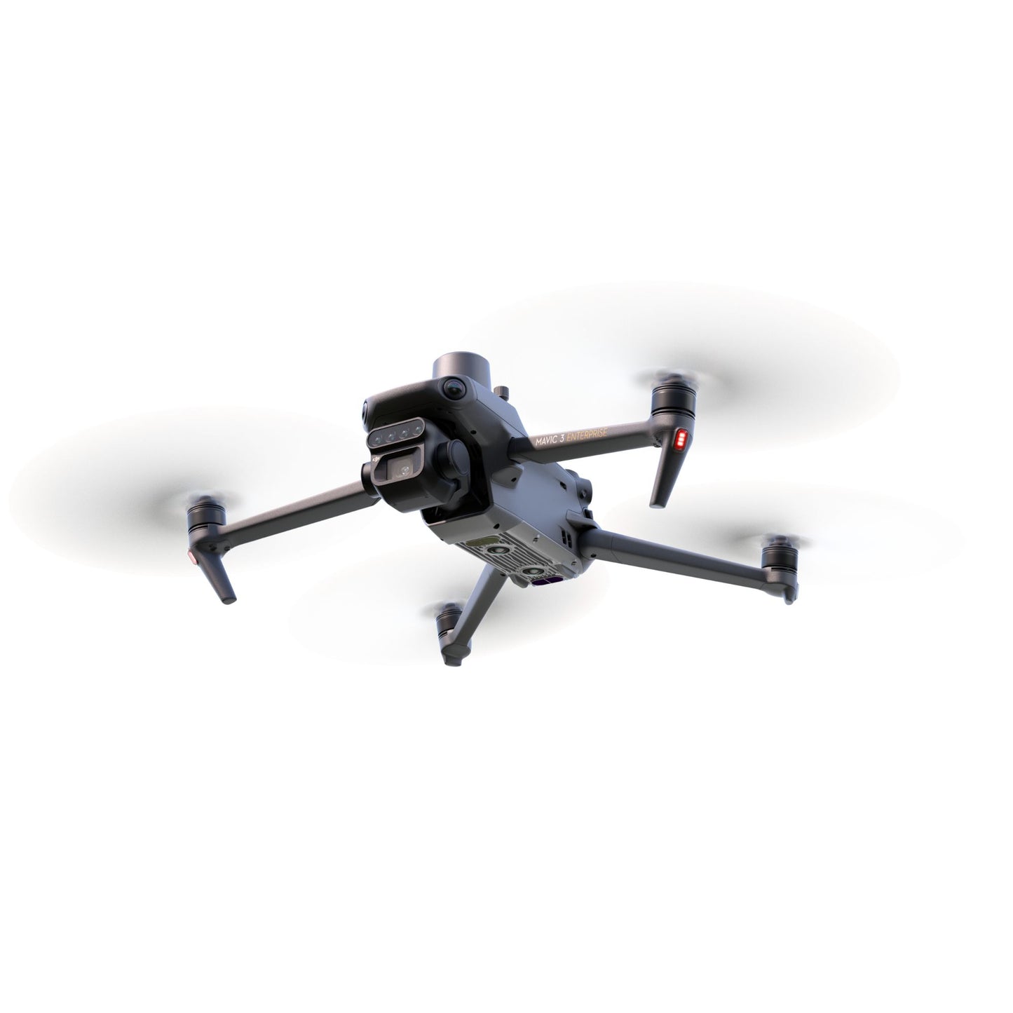 DJI Mavic 3 Multispectral drone in mid-flight for agricultural analysis
