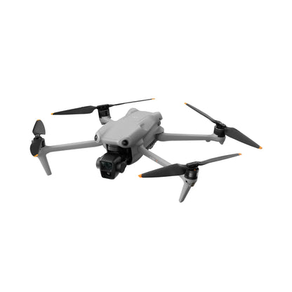 DJI Air 3 drone in mid-flight with extended propellers