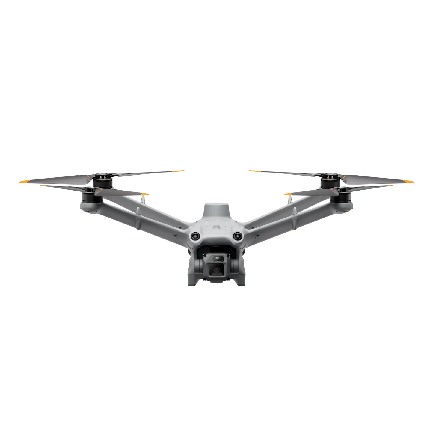 Front view of DJI Matrice 3D drone showing propellers extended and body structure