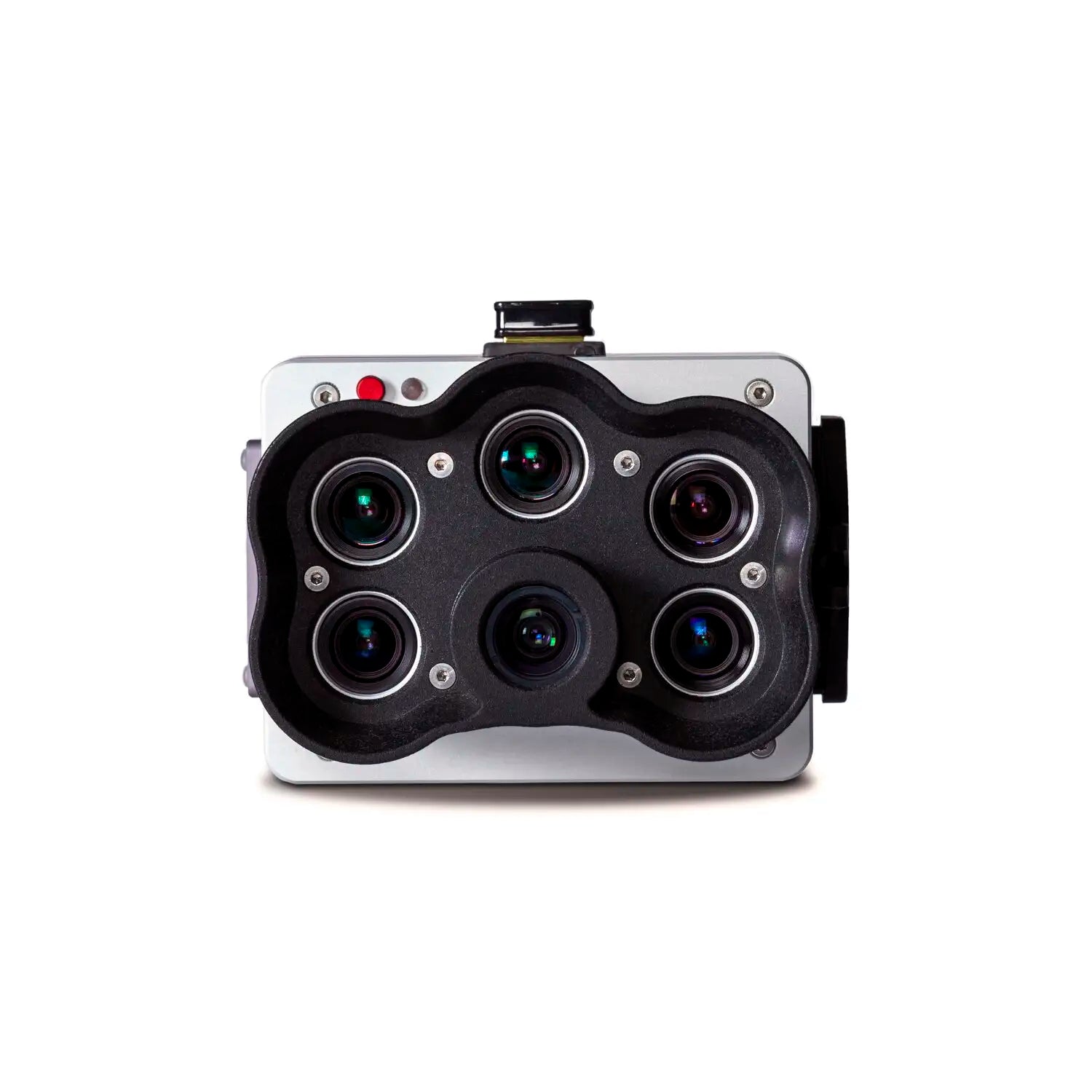 Front view of the MicaSense RedEdge-P camera showcasing its five lenses for multispectral imaging, ideal for precision agriculture.