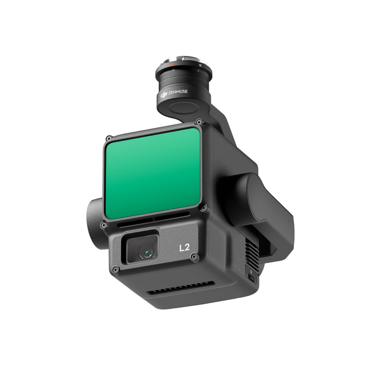 Angled view of DJI Zenmuse L2 camera with visible components.
