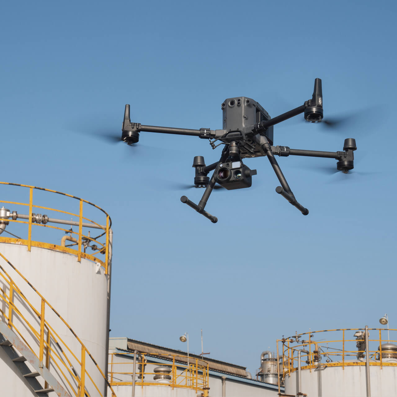 DJI drone with Zenmuse H30 camera in flight during industrial inspection