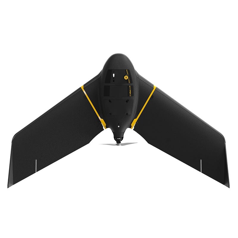 senseFly eBee X fixed-wing drone, top view, designed for extended aerial mapping missions