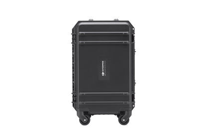 Front view of DJI BS65 intelligent battery station in protective rolling case
