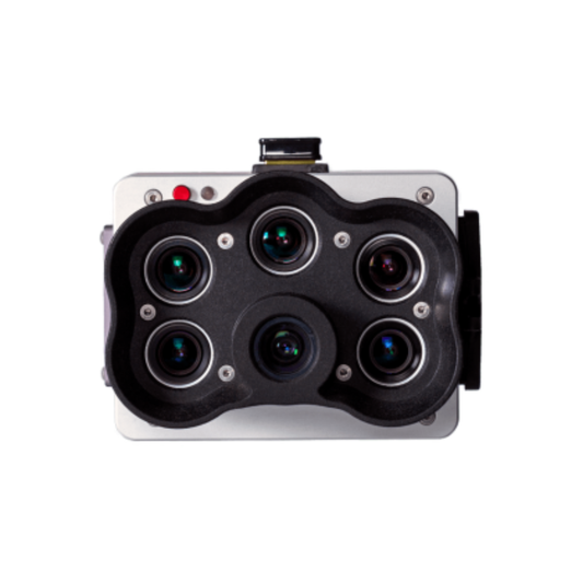 Front view of the MicaSense RedEdge-P camera showcasing its five lenses for multispectral imaging, ideal for precision agriculture.